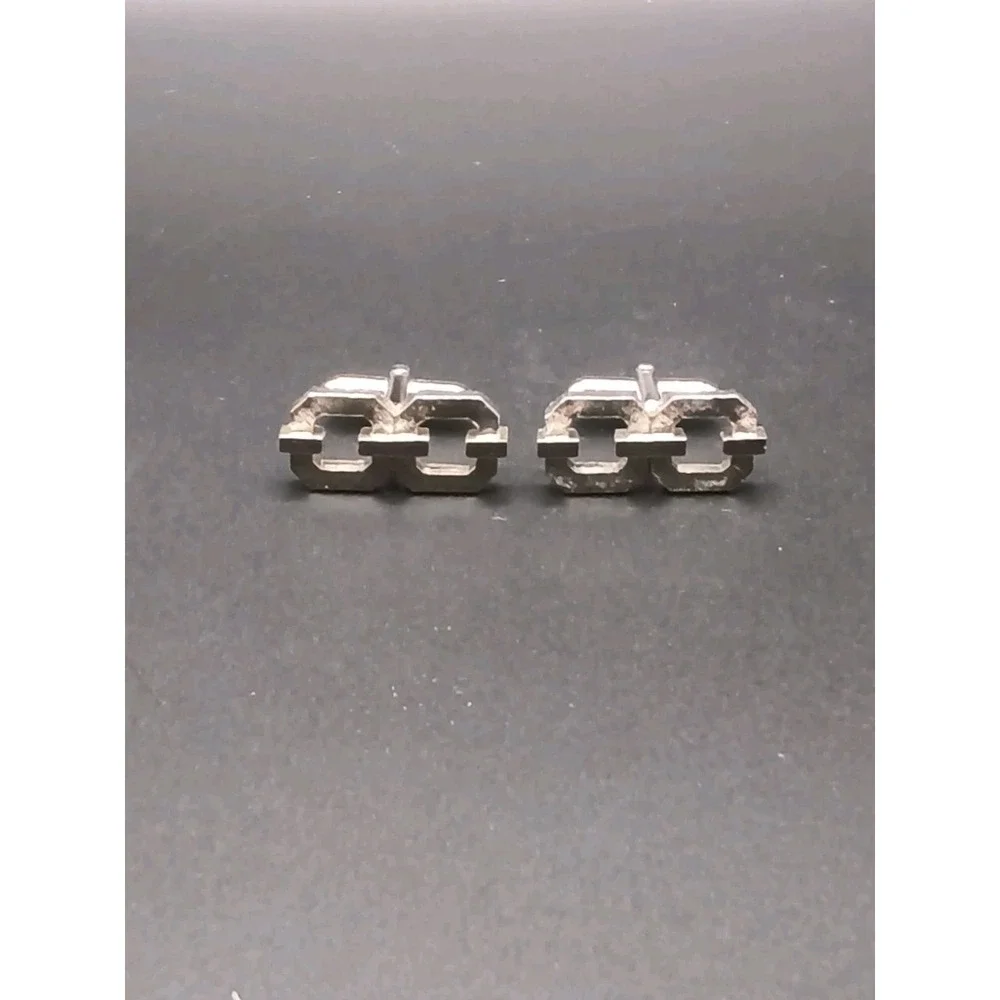 Vintage Swank Cufflinks Tie Clip Set Mid Century Geometric Silver Tone Boxed